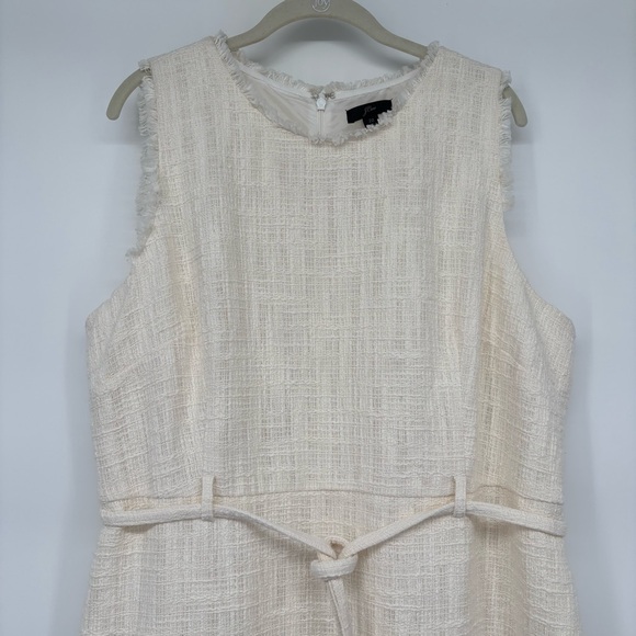 J. Crew Cream Fringe Tweed Shift Dress with tie waist belt sz 22‎ - Picture 4 of 10